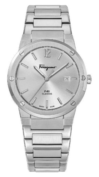 Salvatore Ferragamo F 80 Classic Silver Dial Silver Steel Strap Watch For Men Sfdt02223