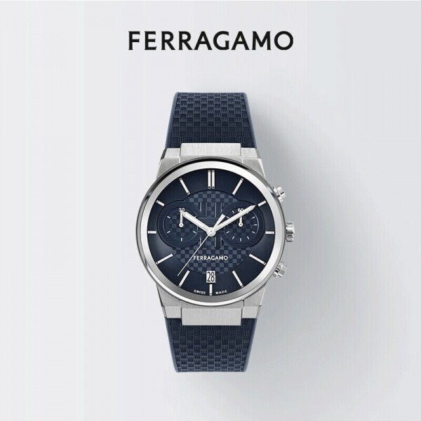 Salvatore Ferragamo Sapphire Chrono Blue Dial Blue Rubber Strap Watch For Men Sfme00923