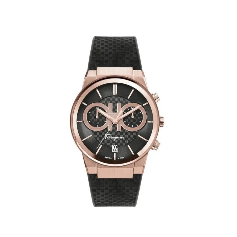 Salvatore Ferragamo Sapphire Chrono Black Dial Black Rubber Strap Watch For Men Sfme00721