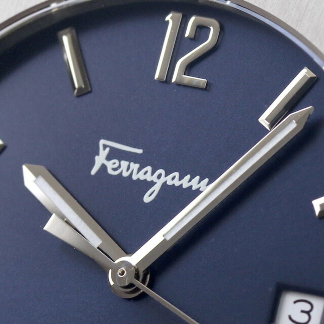 Salvatore Ferragamo F 80 Classic Blue Dial Silver Steel Strap Watch For Men Sfdt01320