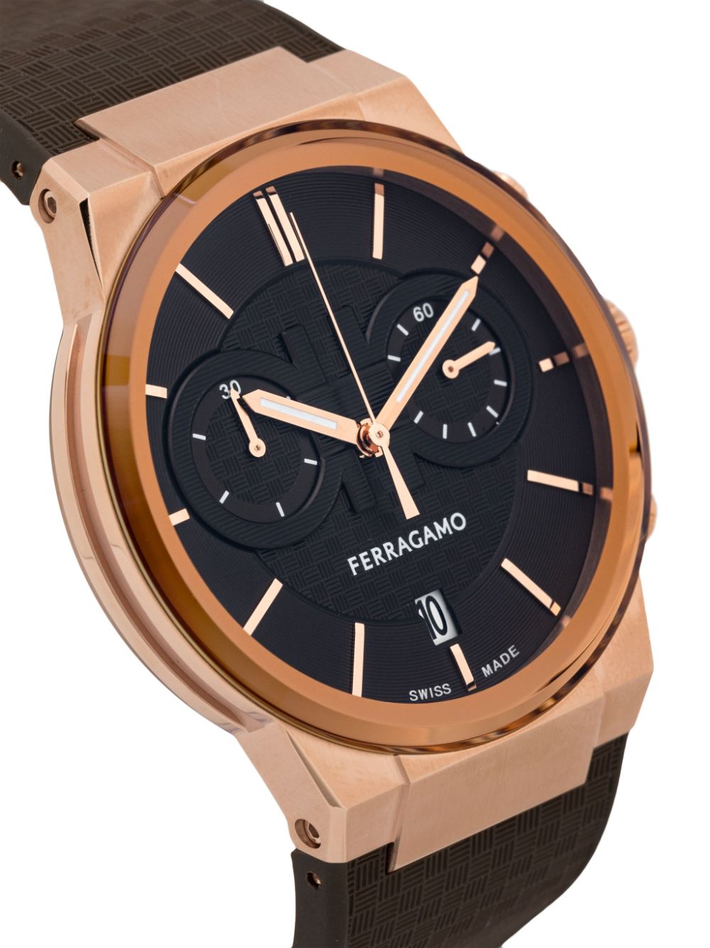Salvatore Ferragamo Sapphire Chrono Brown Dial Brown Rubber Strap Watch For Men Sfme01023