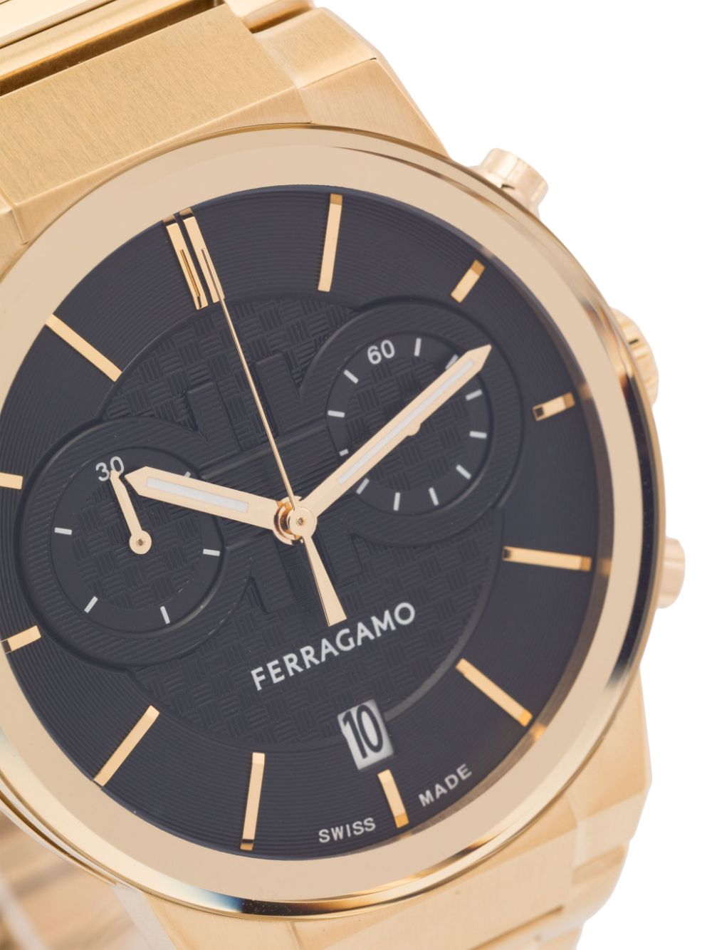 Salvatore Ferragamo Sapphire Chrono Black Dial Gold Steel Strap Watch For Men Sfme01323
