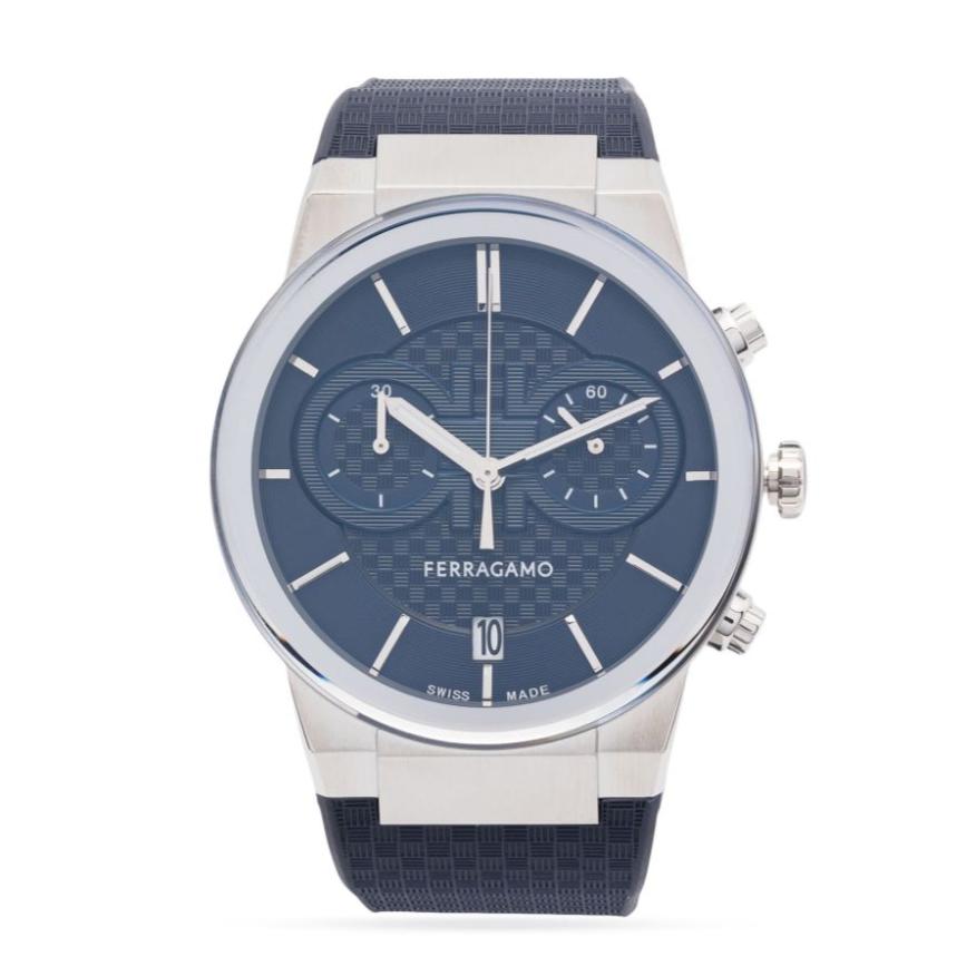 Salvatore Ferragamo Sapphire Chrono Blue Dial Blue Rubber Strap Watch For Men Sfme00923