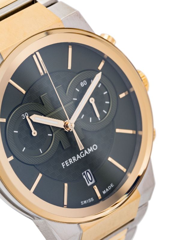 Salvatore Ferragamo Sapphire Chrono Black Dial Two Tone Steel Strap Watch For Men Sfme01223