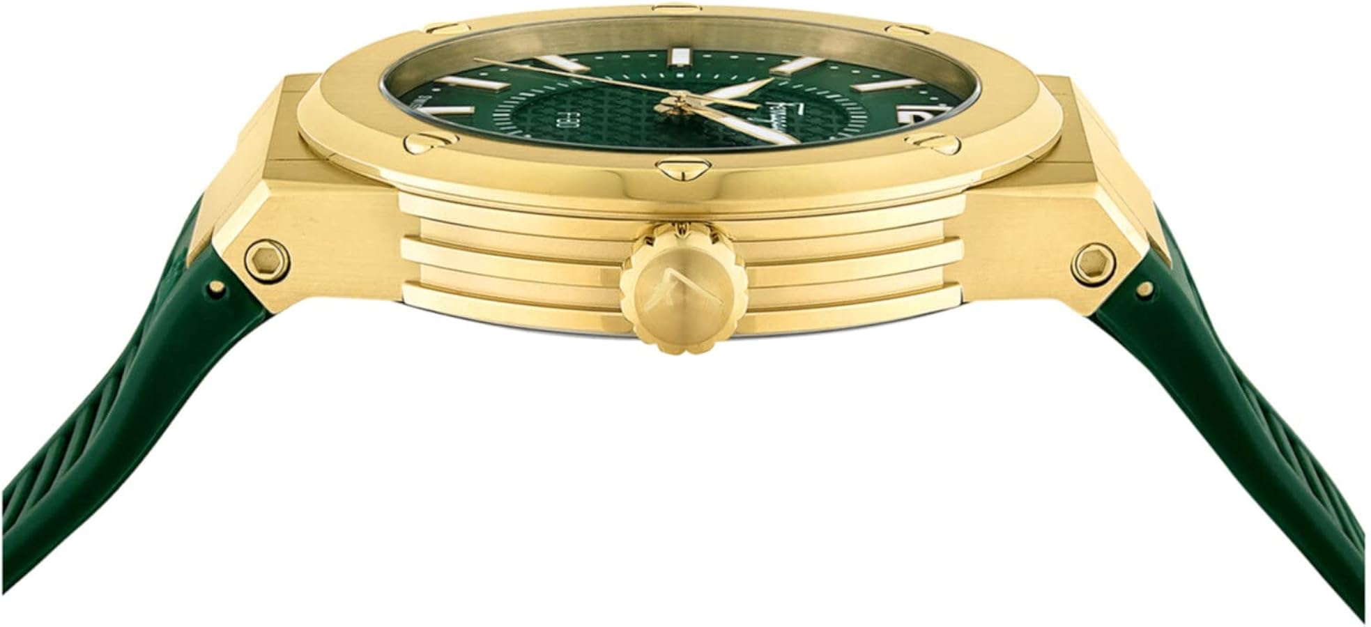 Salvatore Ferragamo F 80 Green Dial Green Rubber Strap Watch For Men Sfhy02022