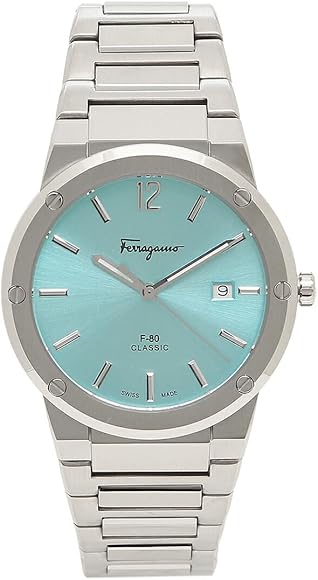 Salvatore Ferragamo F 80 Classic Tiffany Blue Dial Silver Steel Strap Watch For Men Sfdt02323