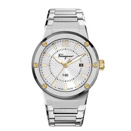 Salvatore Ferragamo F 80 Classic Silver Dial Silver Steel Strap Watch For Men Sfhy02922