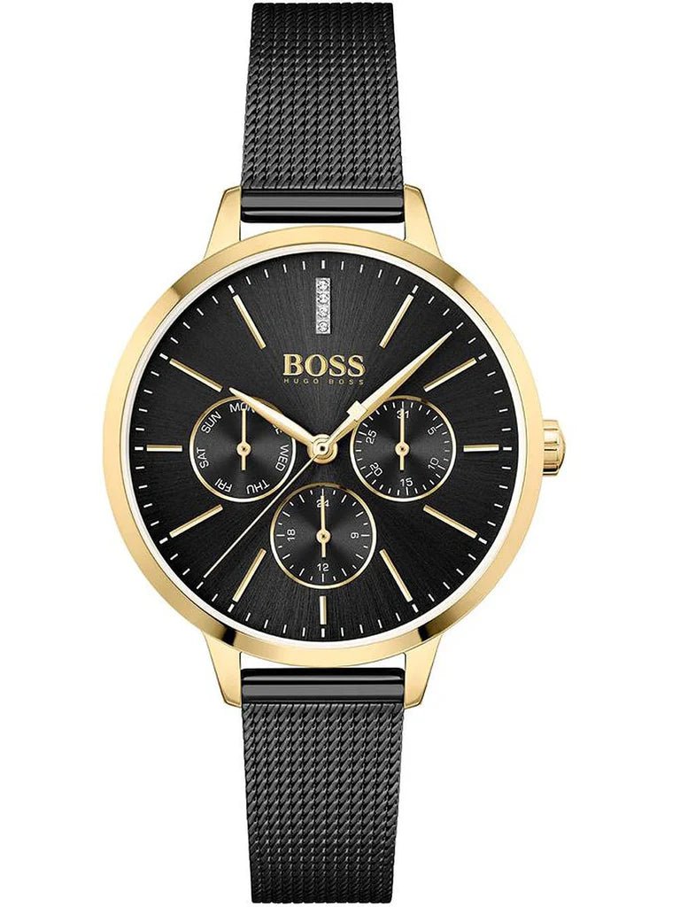 Hugo Boss Womens 1502601 Symphony Gold Tone And Black Mesh Bracelet Watch