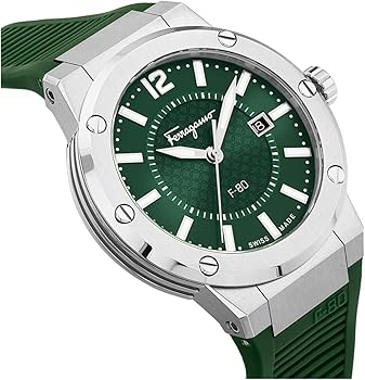 Salvatore Ferragamo F 80 Green Dial Green Rubber Strap Watch For Men Sfhy02722