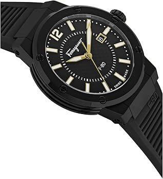 Salvatore Ferragamo F 80 Quartz Black Dial Black Rubber Strap Watch For Men Sfhy01622