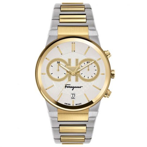 Salvatore Ferragamo F 80 Classic White Dial Two Tone Steel Strap Watch For Men Sfme00821