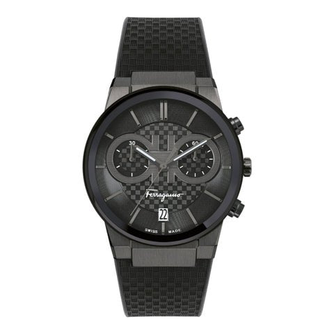 Salvatore Ferragamo Sapphire Chrono Black Dial Black Rubber Strap Watch For Men Sfme00621