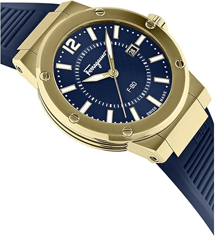 Salvatore Ferragamo F 80 Blue Dial Blue Rubber Strap Watch For Men Sfhy02822