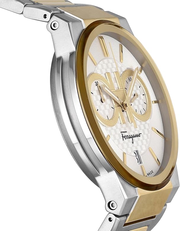 Salvatore Ferragamo F 80 Classic White Dial Two Tone Steel Strap Watch For Men Sfme00821