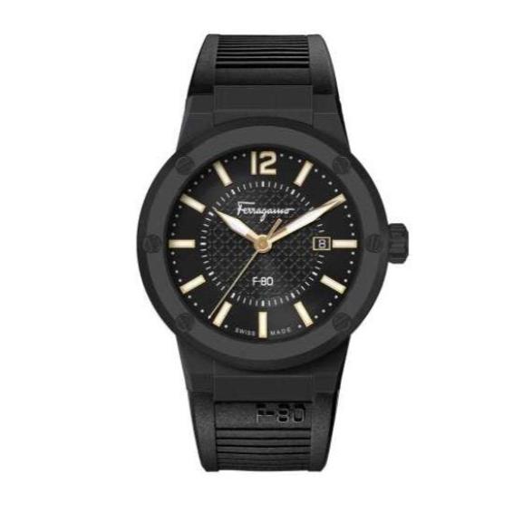 Salvatore Ferragamo F 80 Quartz Black Dial Black Rubber Strap Watch For Men Sfhy01622