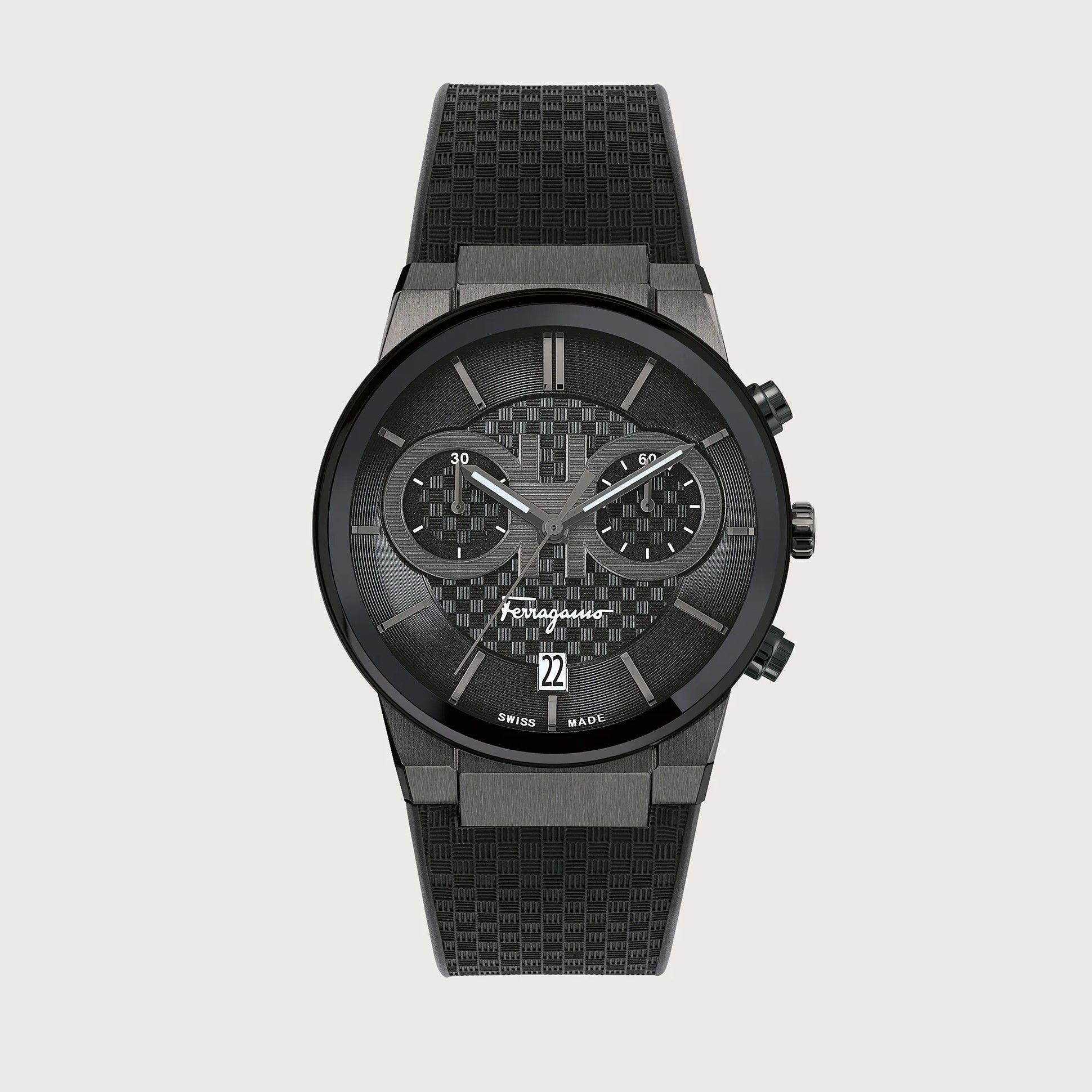 Salvatore Ferragamo Sapphire Chrono Black Dial Black Rubber Strap Watch For Men Sfme00621