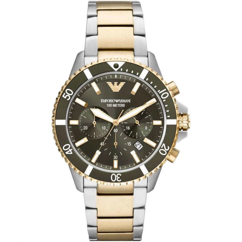 Emporio Armani Mens Watch Diver Chronograph 43mm Green Ar11361