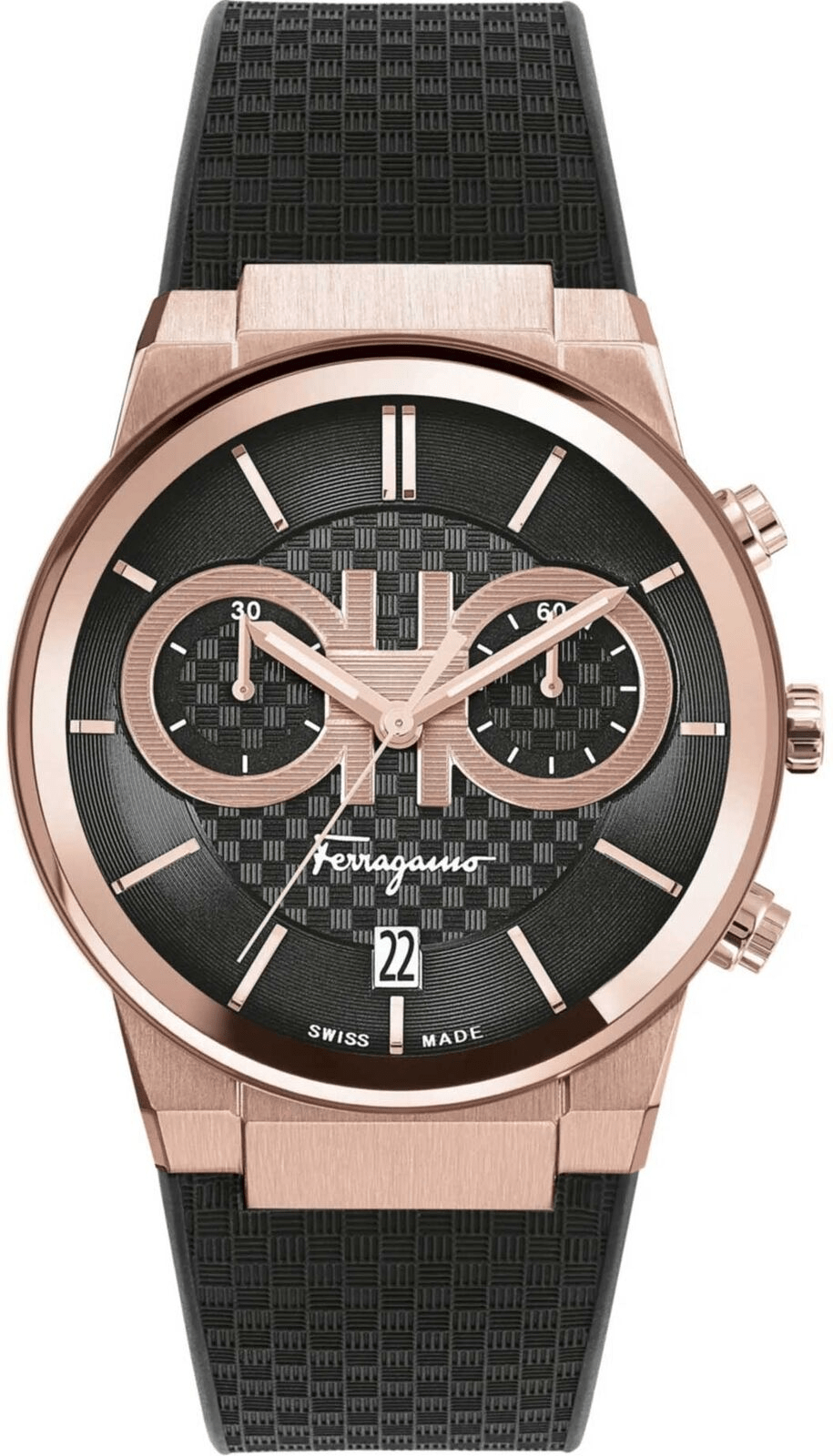 Salvatore Ferragamo Sapphire Chrono Black Dial Black Rubber Strap Watch For Men Sfme00721