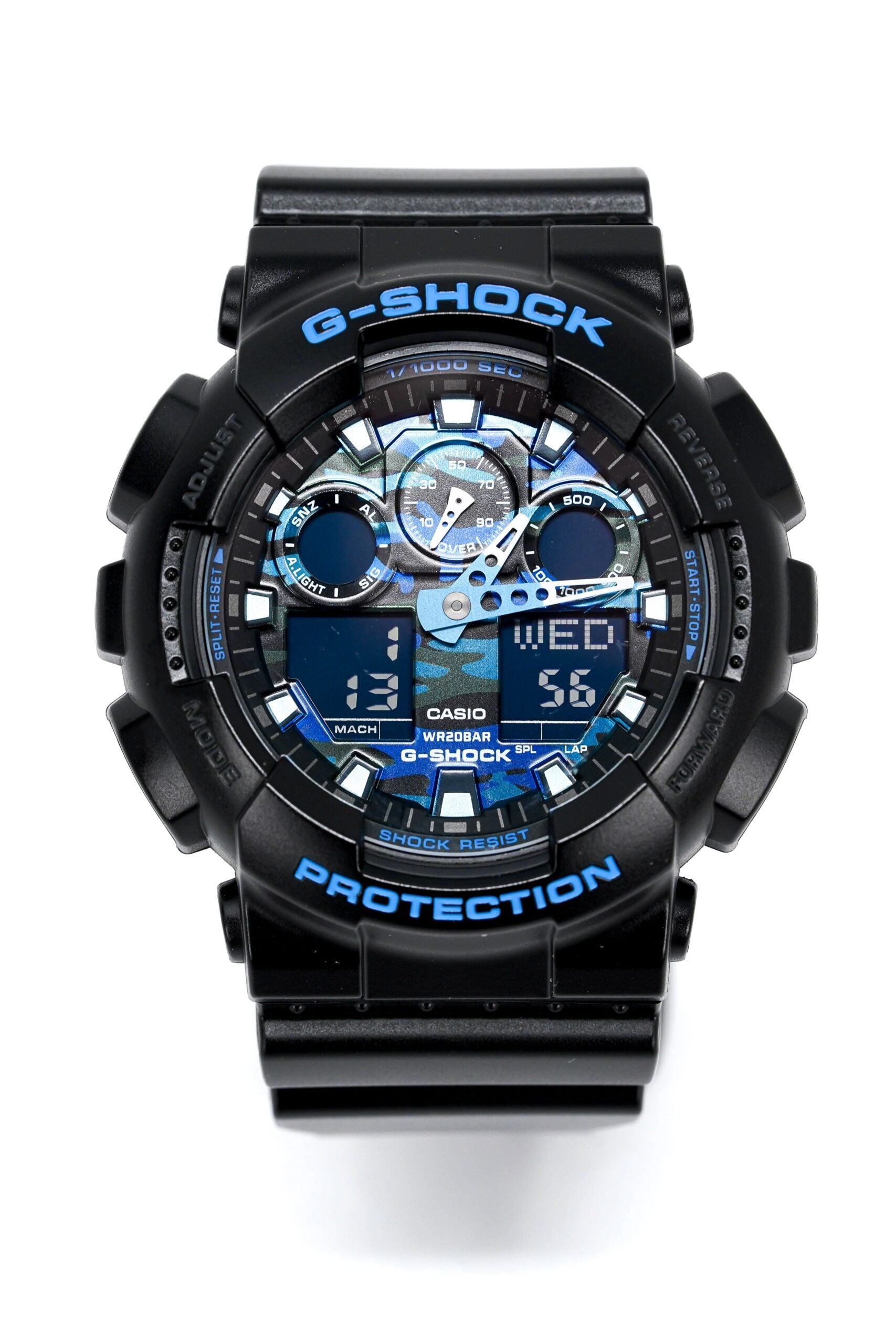 Casio G Shock Watch Mens Blue Camo Ga 100cb 1adr