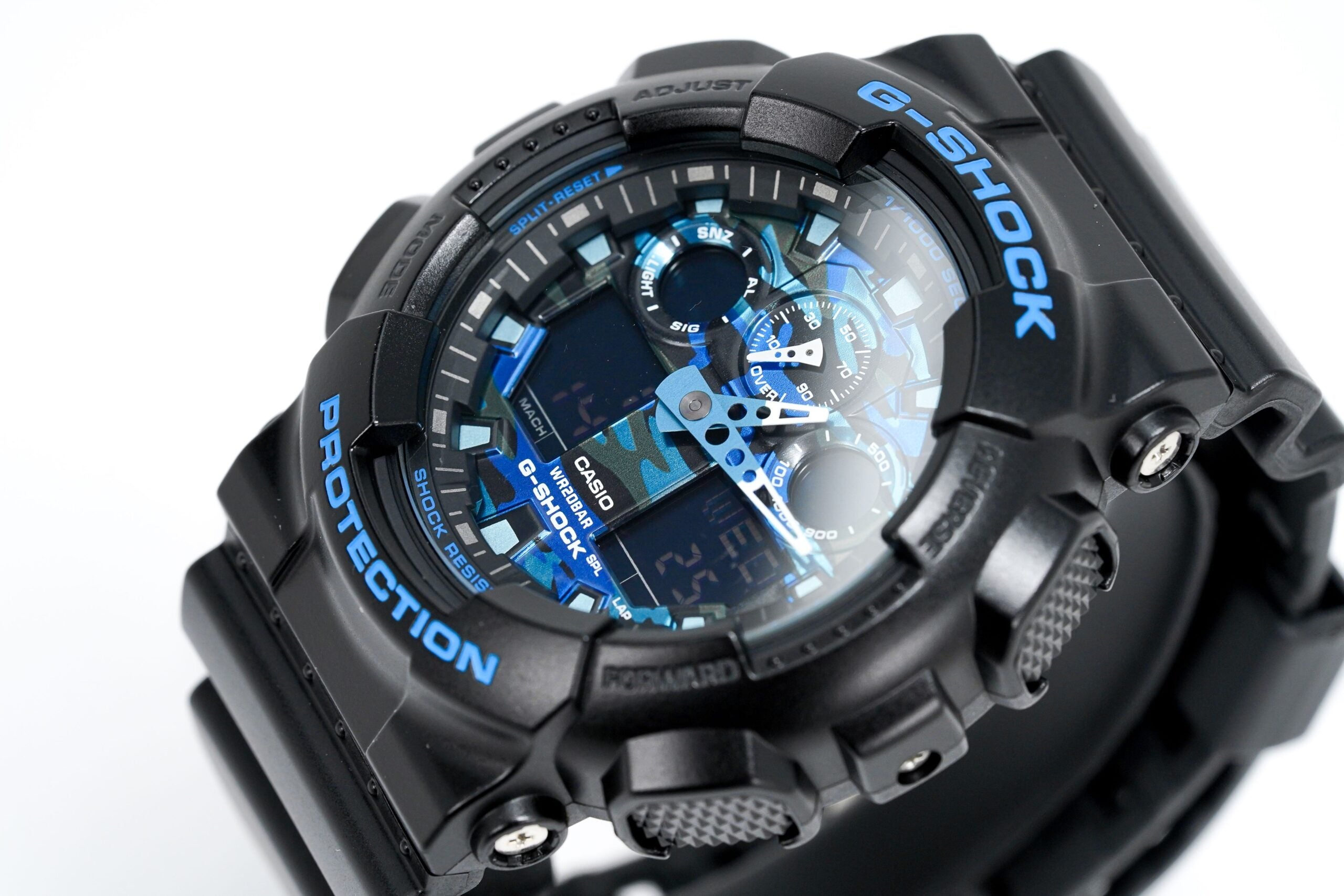 Casio G Shock Watch Mens Blue Camo Ga 100cb 1adr