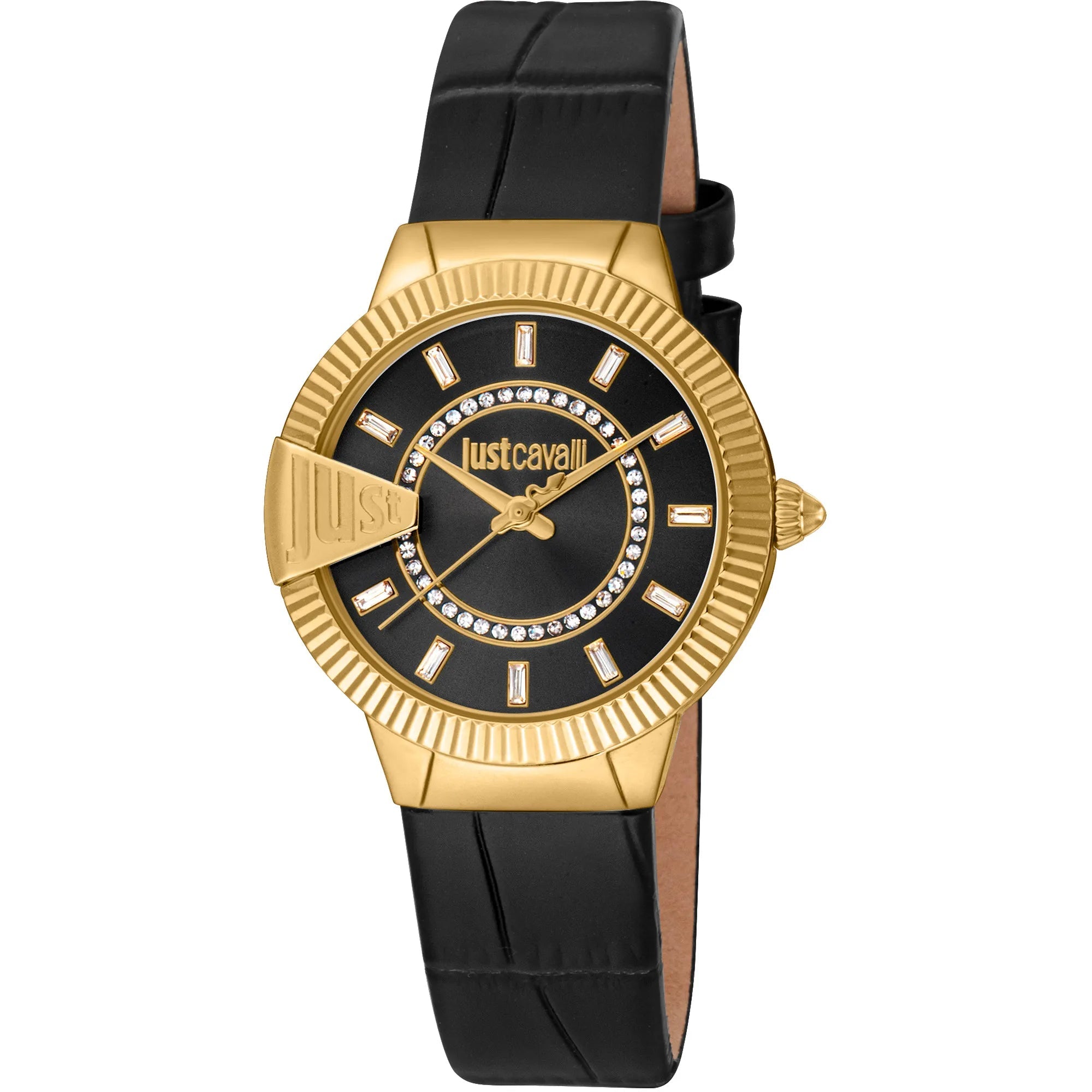 Just Cavalli Puntale Black Leather Yellow Gold