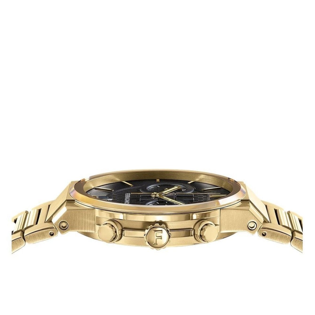 Salvatore Ferragamo Sapphire Chrono Black Dial Gold Steel Strap Watch For Men Sfme01323