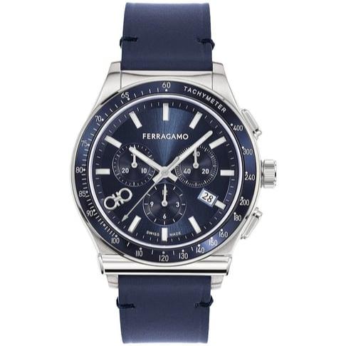 Salvatore Ferragamo 1927 Chrono Analog Navy Blue Dial Navy Blue Leather Strap Watch For Men Sfkz00223