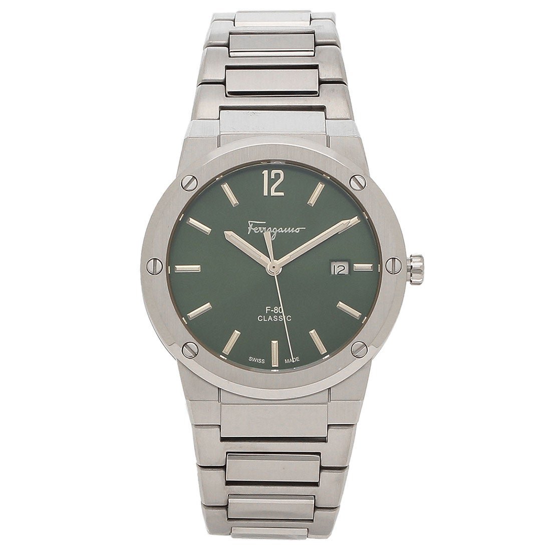 Salvatore Ferragamo F 80 Classic Green Dial Silver Steel Strap Watch For Men Sfdt02123