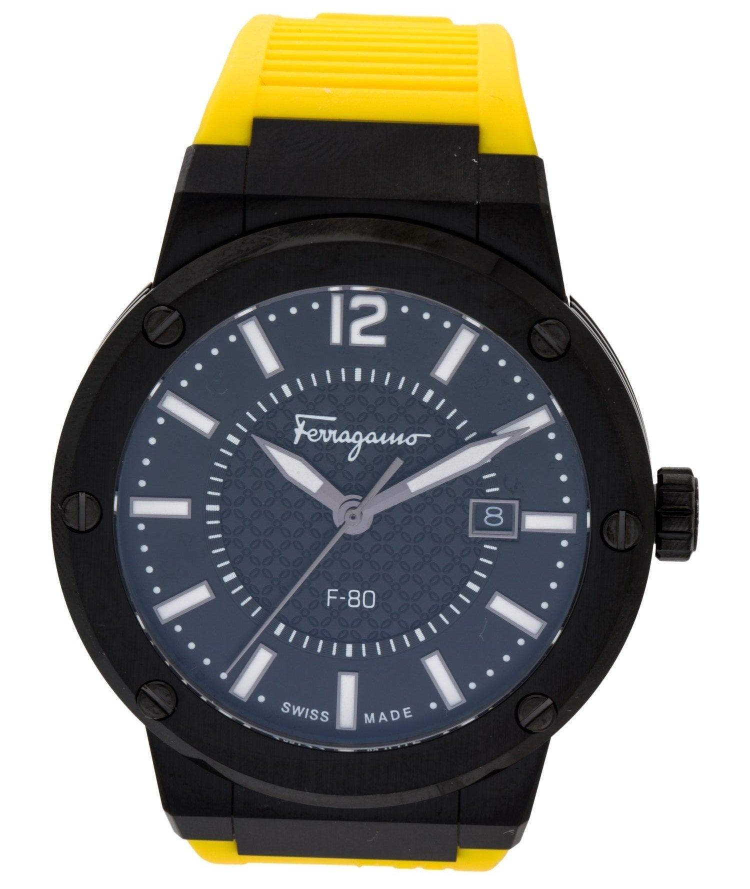 Salvatore Ferragamo F 80 Quartz Black Dial Yellow Rubber Strap Watch For Men Sfhy01522