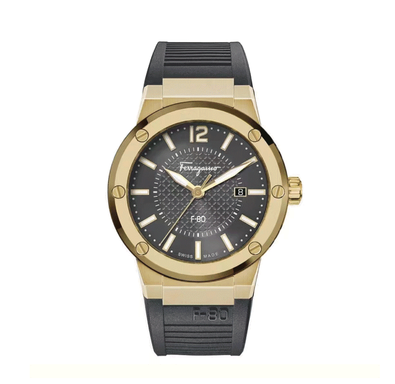 Salvatore Ferragamo F 80 Classic Black Dial Black Rubber Strap Watch For Men Sfhy01621
