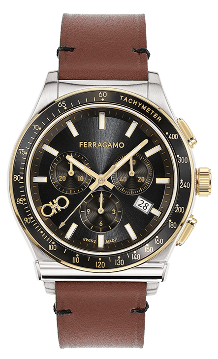 Salvatore Ferragamo 1927 Chrono Analog Black Dial Brown Leather Strap Watch For Men Sfkz00323