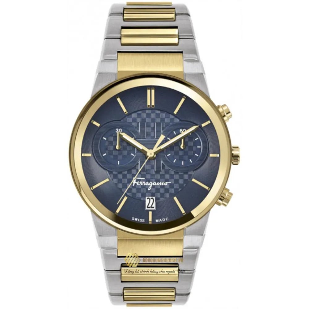 Salvatore Ferragamo F 80 Classic Black Dial Two Tone Steel Strap Watch For Men Sfme00921