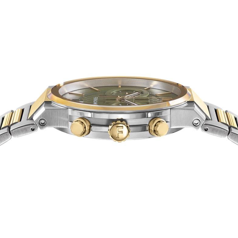 Salvatore Ferragamo Sapphire Chrono Black Dial Two Tone Steel Strap Watch For Men Sfme01223