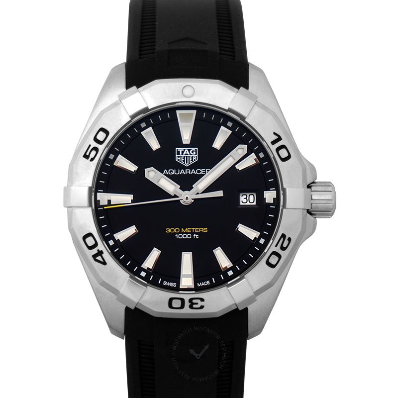 Tag Heuer Aquaracer Quartz Black Dial Black Rubber Strap Watch For Men Wbd1110 Ft8021