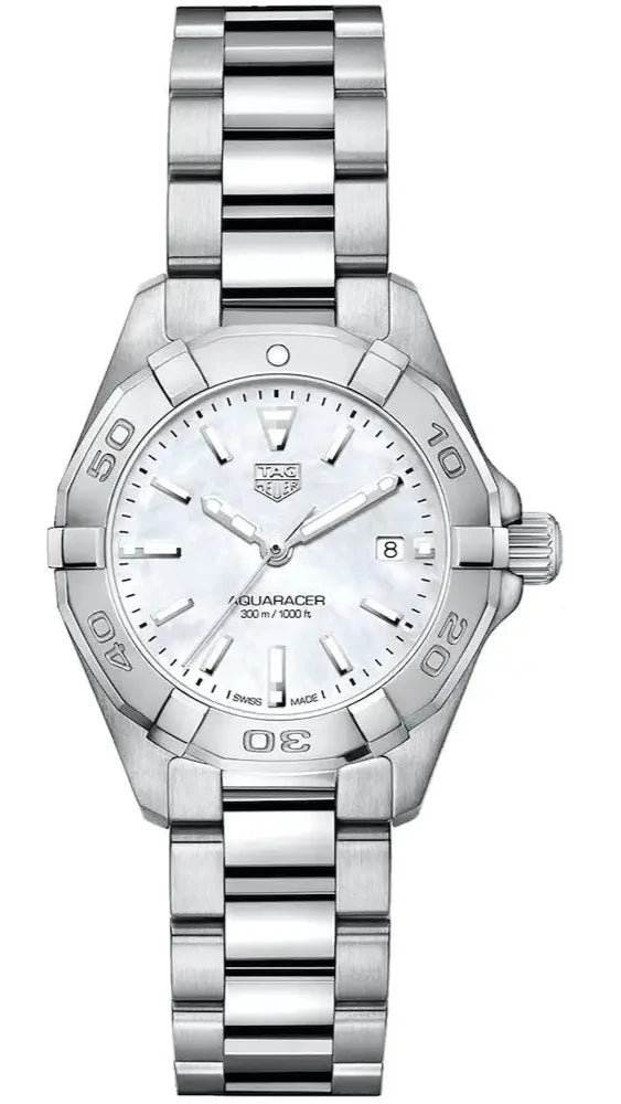 Tag Heuer Aquaracer Quartz Mother Of Pearl White Dial Silver Steel Strap Watch For Women Wbd1411 Ba0741