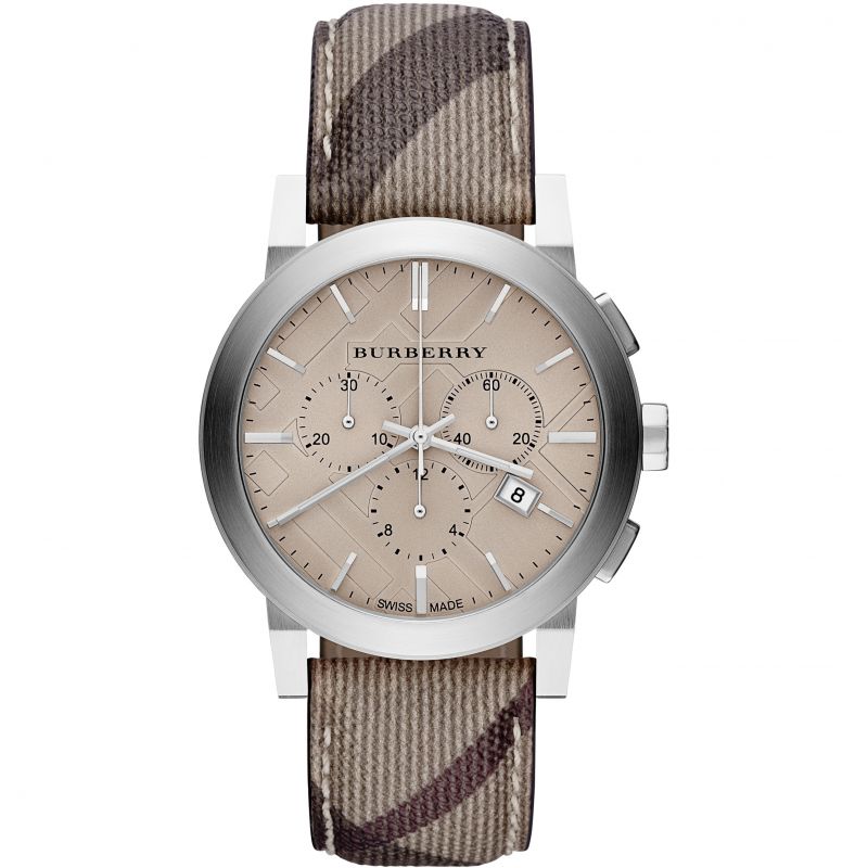 Burberry Mens Watch Chronograph The City Smoke Check Bu9361