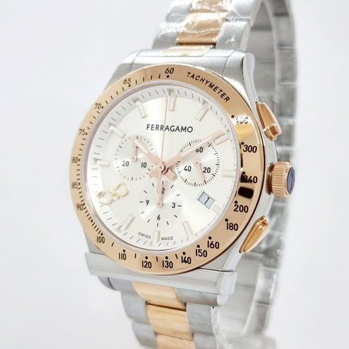 Salvatore Ferragamo 1927 Chrono Silver Dial Two Tone Steel Strap Watch For Men Sfkz00623
