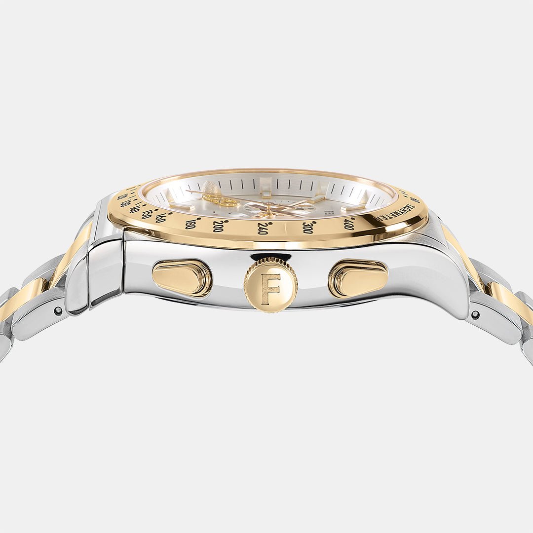 Salvatore Ferragamo 1927 Chrono Silver Dial Two Tone Steel Strap Watch For Men Sfkz00523