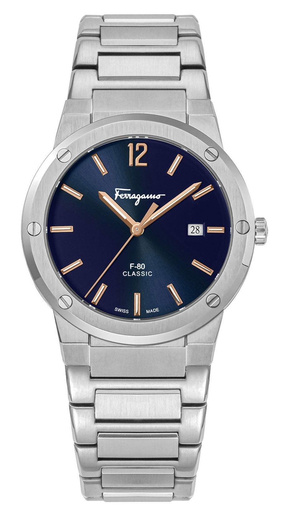 Salvatore Ferragamo F 80 Classic Black Dial Silver Steel Strap Watch For Men Sfdt02423