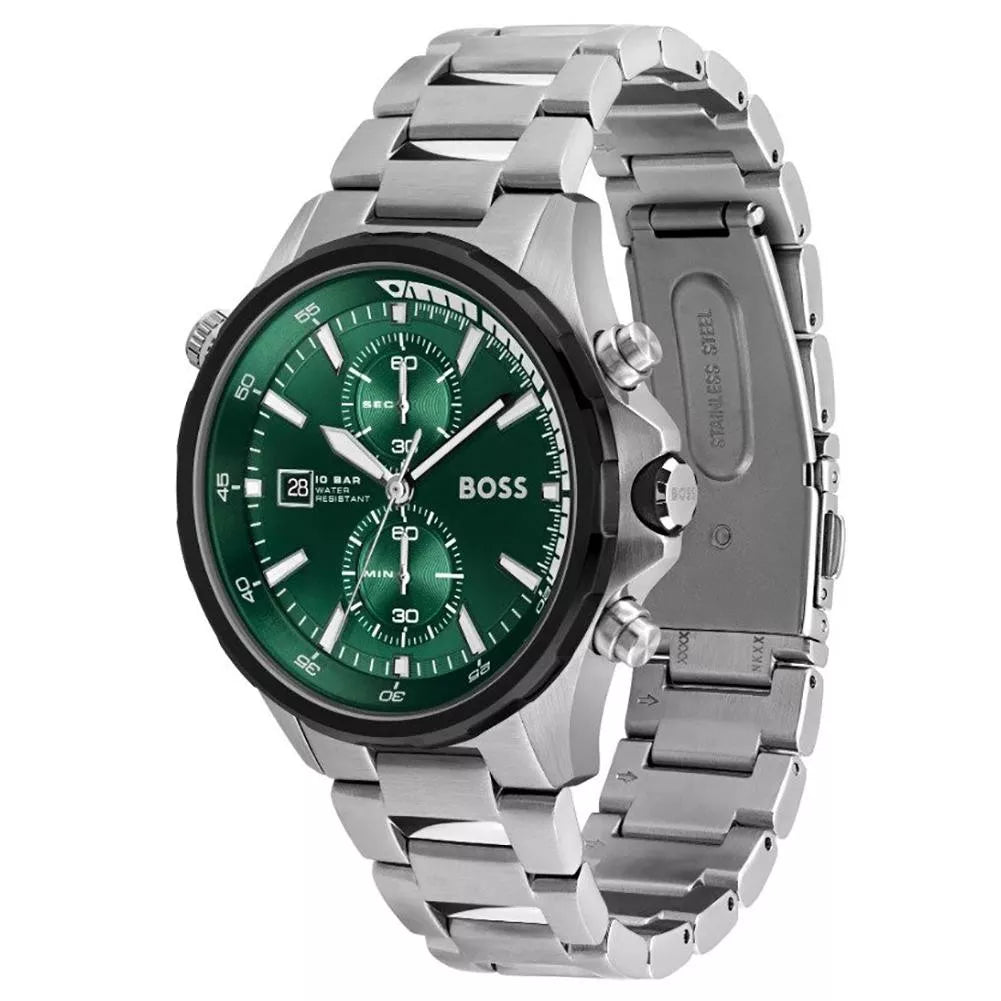 Hugo Boss Mens 1513930 Chronograph Stainless Steel Watch With Green Dial