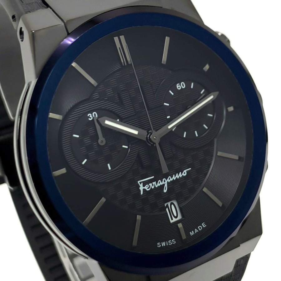 Salvatore Ferragamo Sapphire Chrono Black Dial Black Rubber Strap Watch For Men Sfme00621