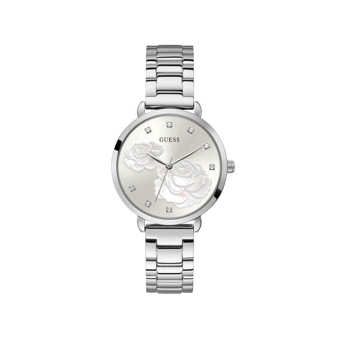Guess Watches Ladies Sparkling Rose Stainless Steel Floral Print Watch Gw0242l1
