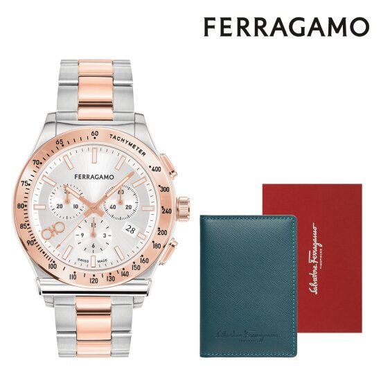 Salvatore Ferragamo 1927 Chrono Silver Dial Two Tone Steel Strap Watch For Men Sfkz00623
