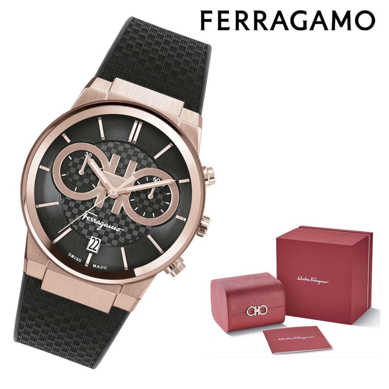 Salvatore Ferragamo Sapphire Chrono Black Dial Black Rubber Strap Watch For Men Sfme00721