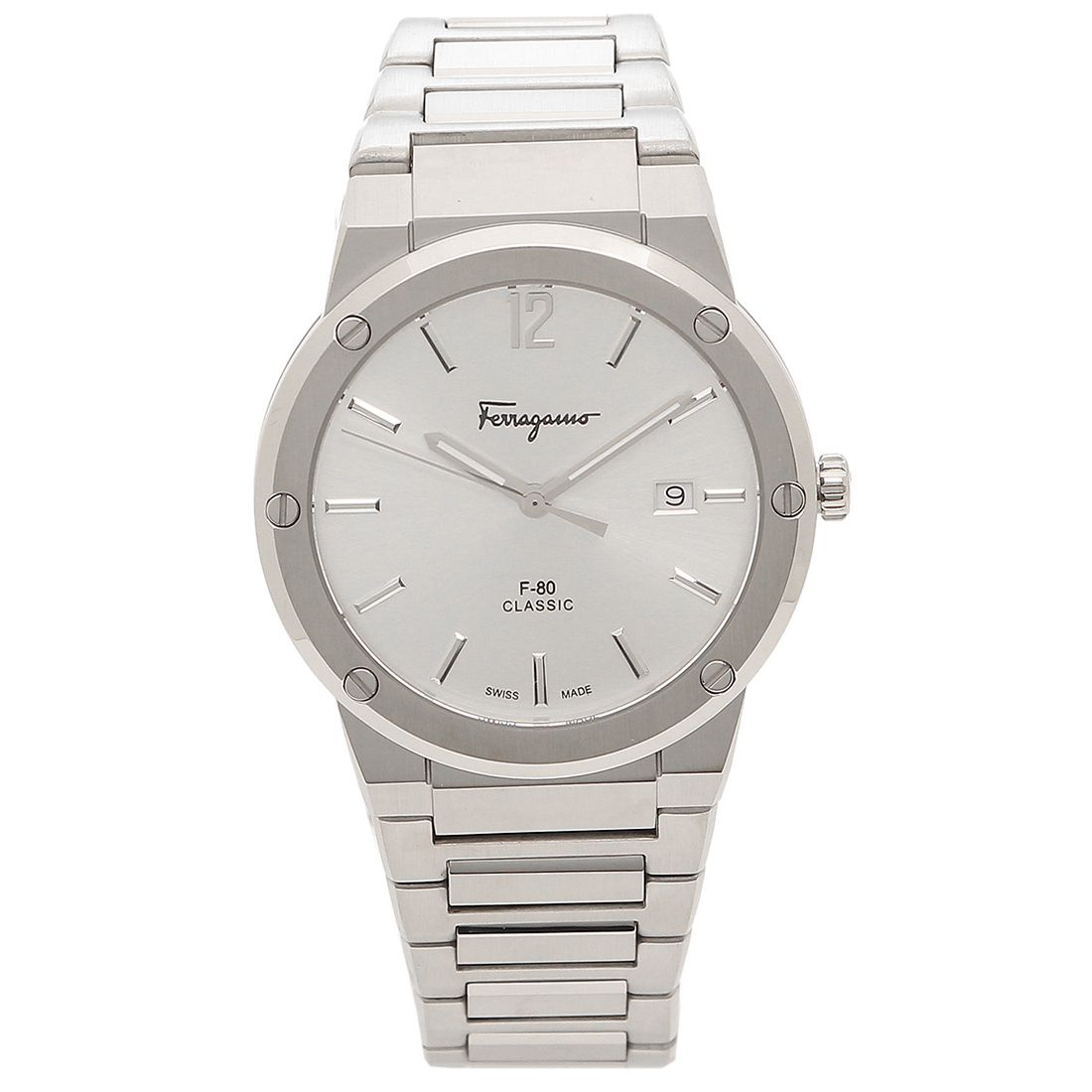 Salvatore Ferragamo F 80 Classic Silver Dial Silver Steel Strap Watch For Men Sfdt02223
