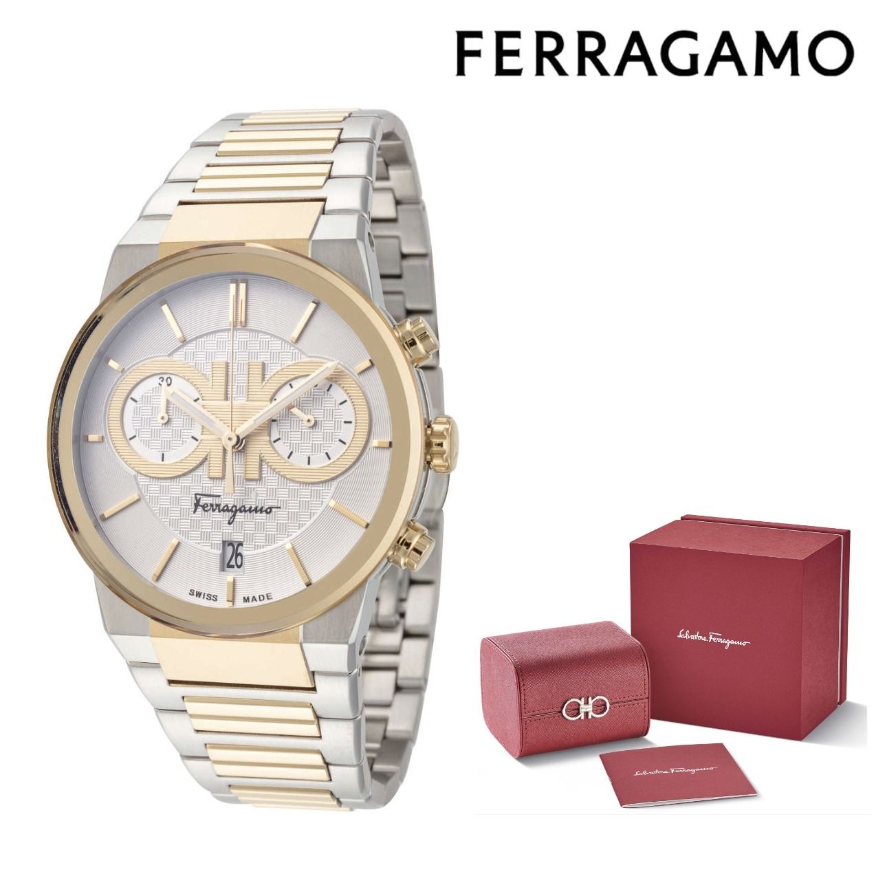 Salvatore Ferragamo F 80 Classic White Dial Two Tone Steel Strap Watch For Men Sfme00821