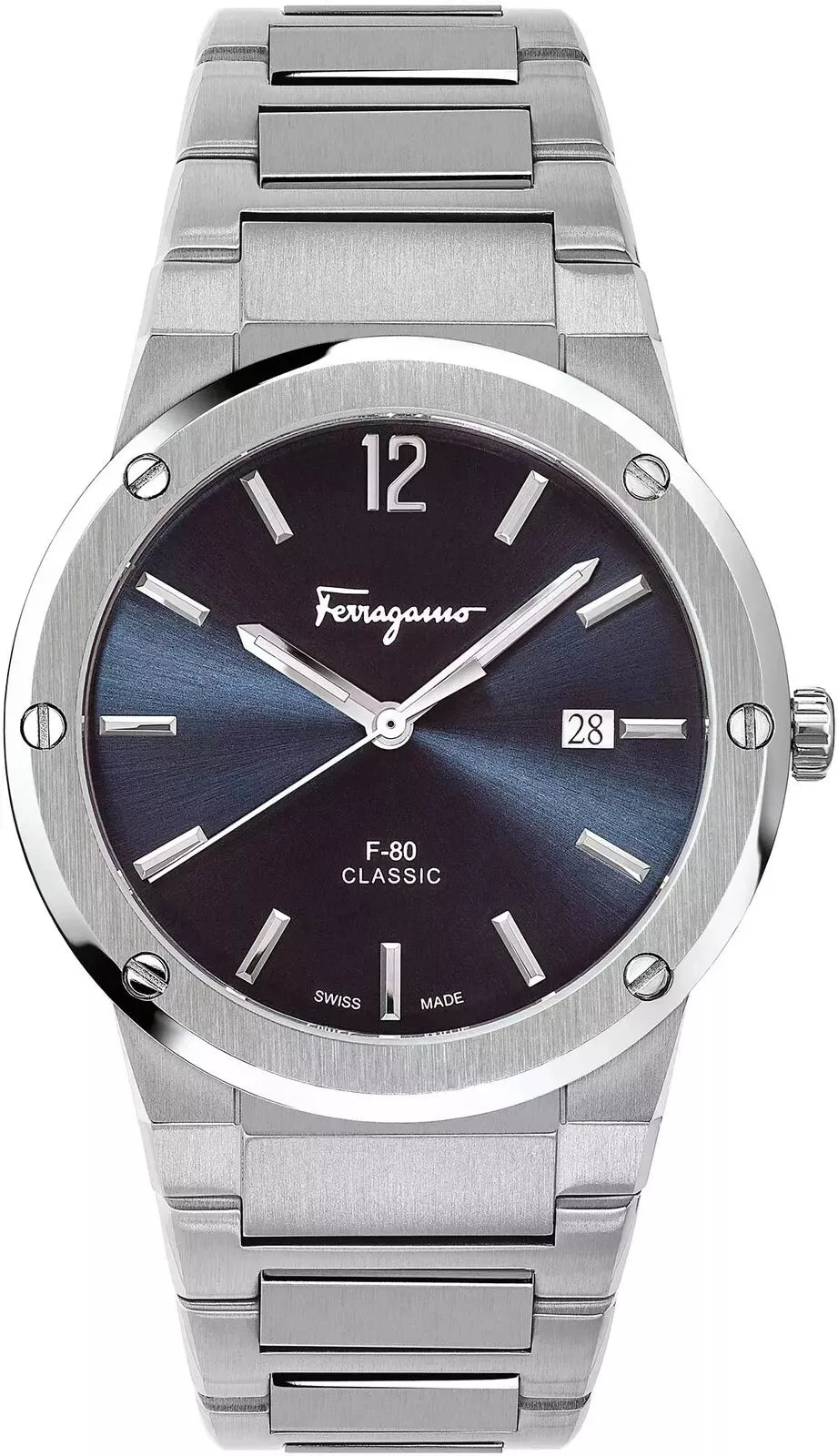 Salvatore Ferragamo F 80 Classic Black Dial Silver Steel Strap Watch For Men Sfdt00239