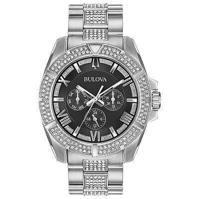 Bulova Crystal Collection Chronograph Black Dial Two Tone Steel Strap Watch For Men 96c126
