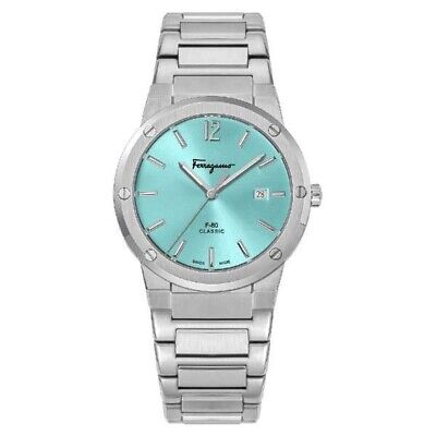Salvatore Ferragamo F 80 Classic Tiffany Blue Dial Silver Steel Strap Watch For Men Sfdt02323