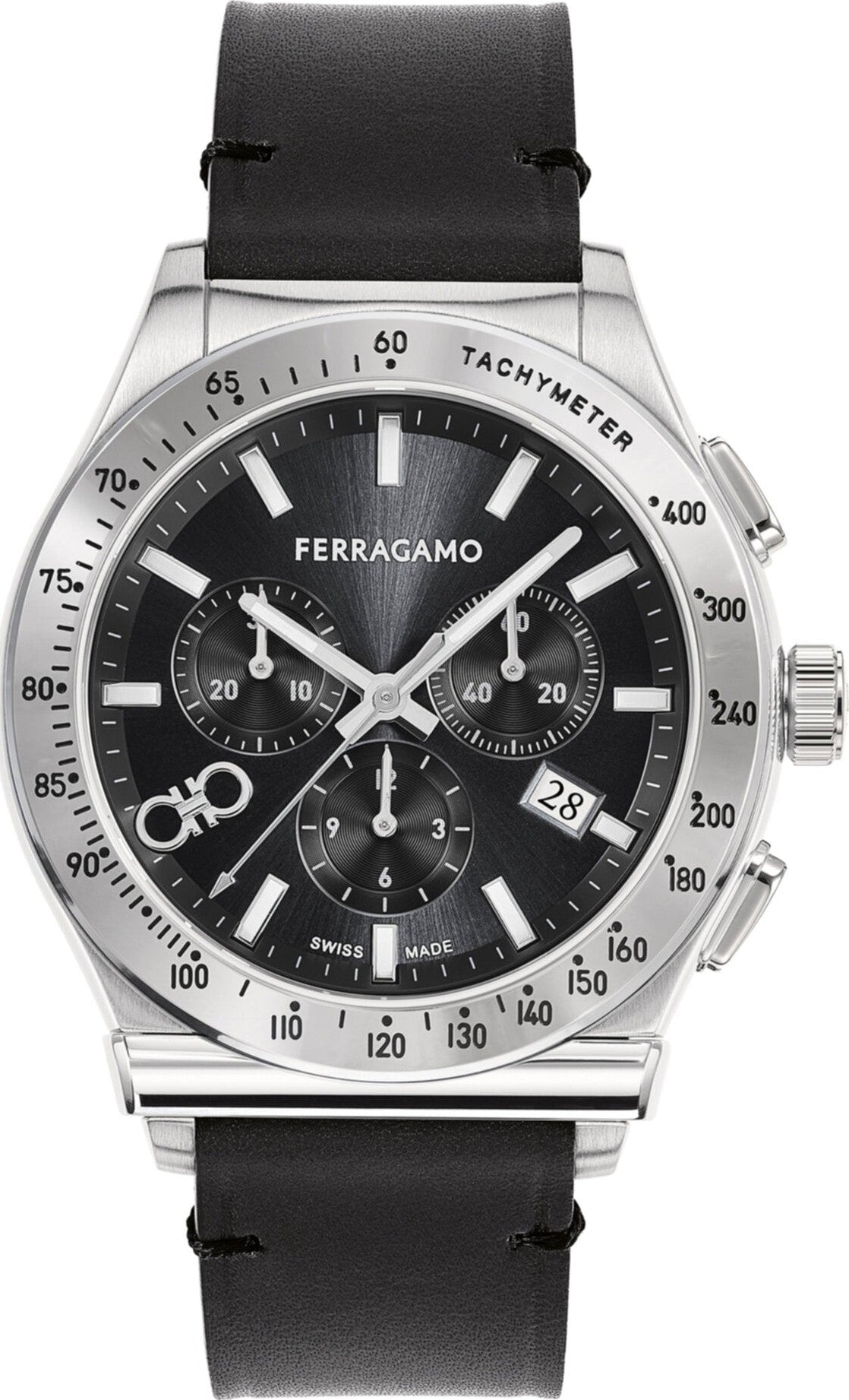 Salvatore Ferragamo 1927 Chrono Analog Black Dial Black Leather Strap Watch For Men Sfkz00123
